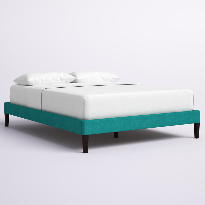 Base de lit Tessie avec pieds fuselés carrés, Tissage uni bleu sarcelle, Grand