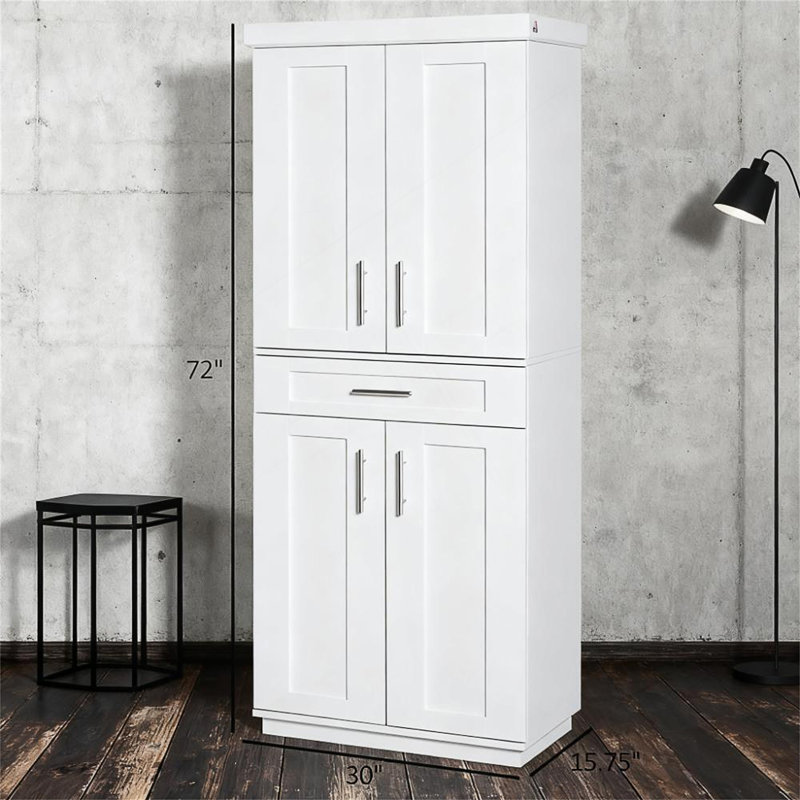Armoire autoportante moderne Kitchen Pantry, Blanc
