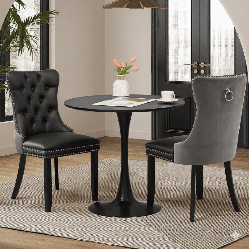 Round Dining Table Sets with 2 chairs, Black, Black/Grey