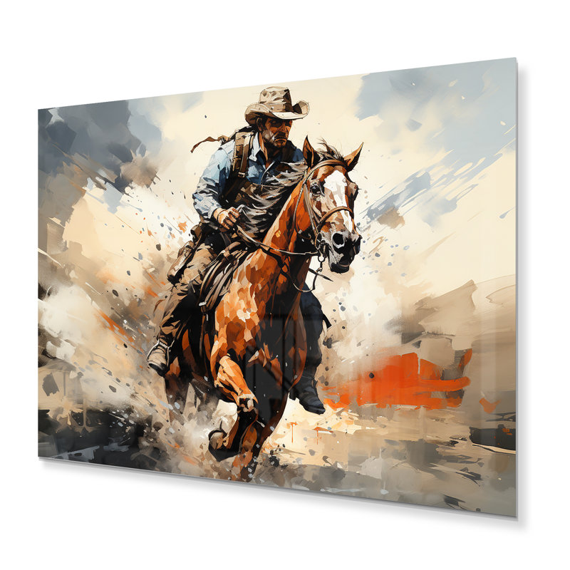 Cowboy Bronco Bust - impression sur métal, H 16 po x l 32 po x P 1 po