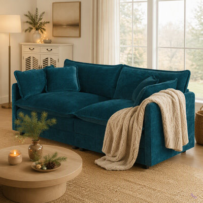 Modern Fabric Loveseat Sofa Couch For Living Room, Upholste Large Size Deep Seat 2-Seat Sofa With 4 Pillows Chenille