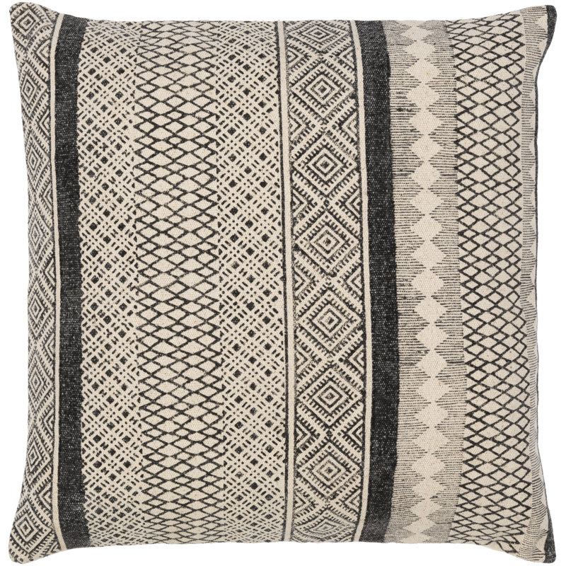 Oreiller carré 100% coton Zetta, Beige clair / Noir, 22 po x 22 po, Duvet