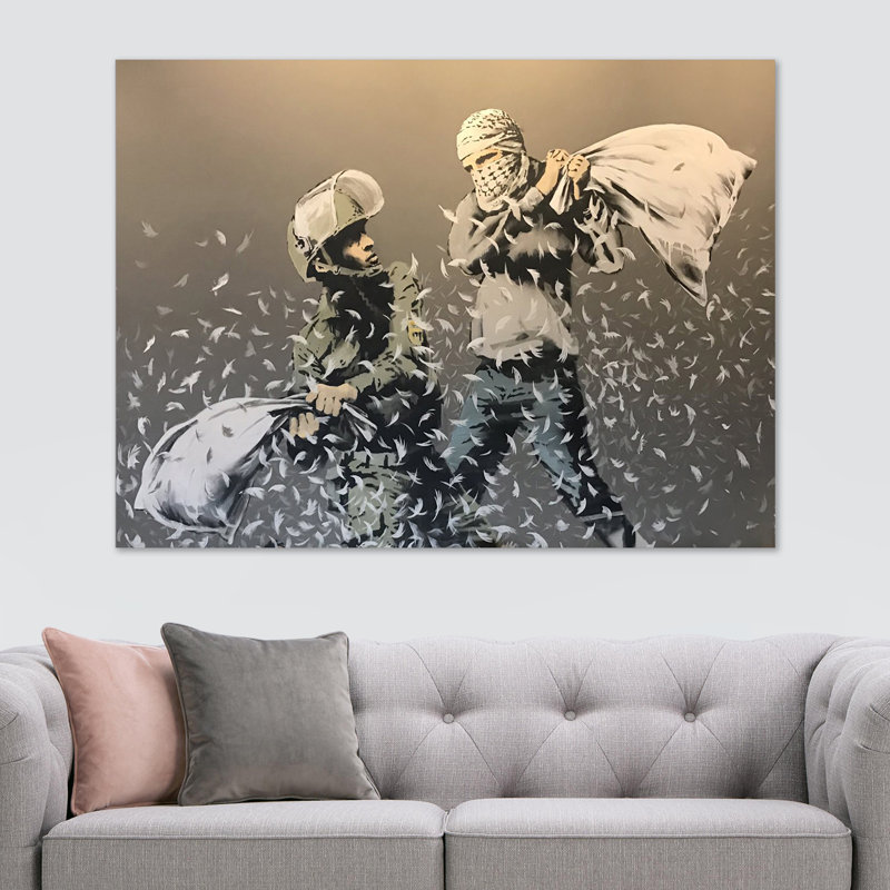 Banksy Pillow Fight Walled Off Hotel - Wrapped Canvas Print, 20.5cm H x 31cm W x 4cm D