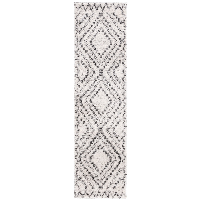 Tapis ivoire / noir Hasiel, Tapis de couloir 2 pi 2 po x 8 pi