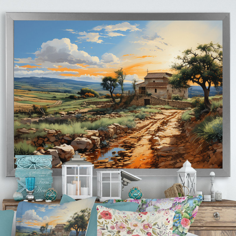 Italie, campagne sicilienne I sur impression sur toile, Cadre simple gris, H 16 po x l 32 po x P 1 po