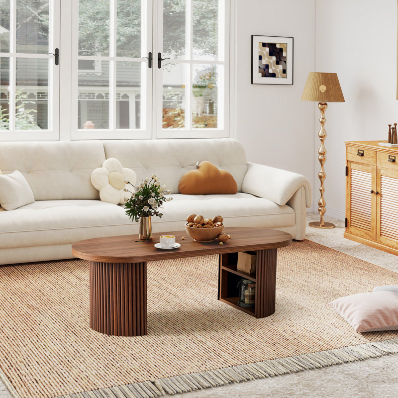 47.24" Oval Coffee Table With Storage, Walnut