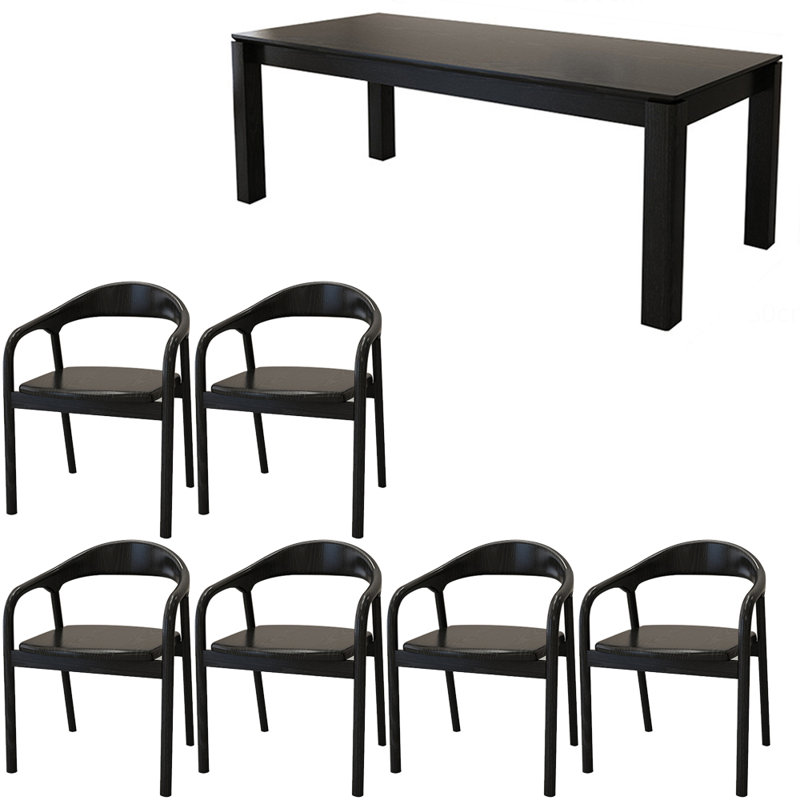 French vintage black solid wood dining table set, 29.5"H x 70.8"L x 31.4"W