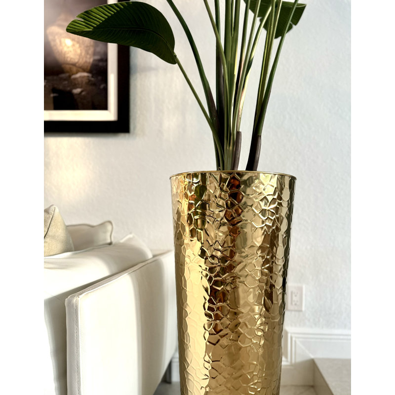Faux Bird of Paradise Tree in Planter, Gold, 96" H x 40" W x 24" D