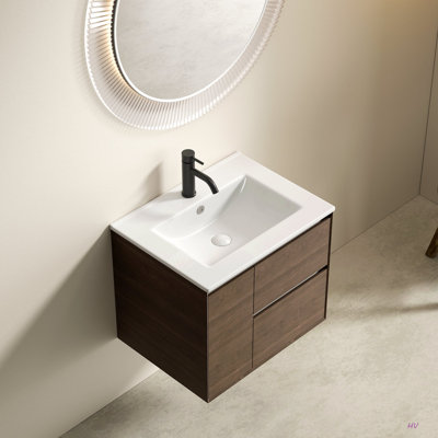 Lavabo vasque de salle de bain 24 po, comptoir de meuble-lavabo en céramique sans trop-plein, seulement lavabo