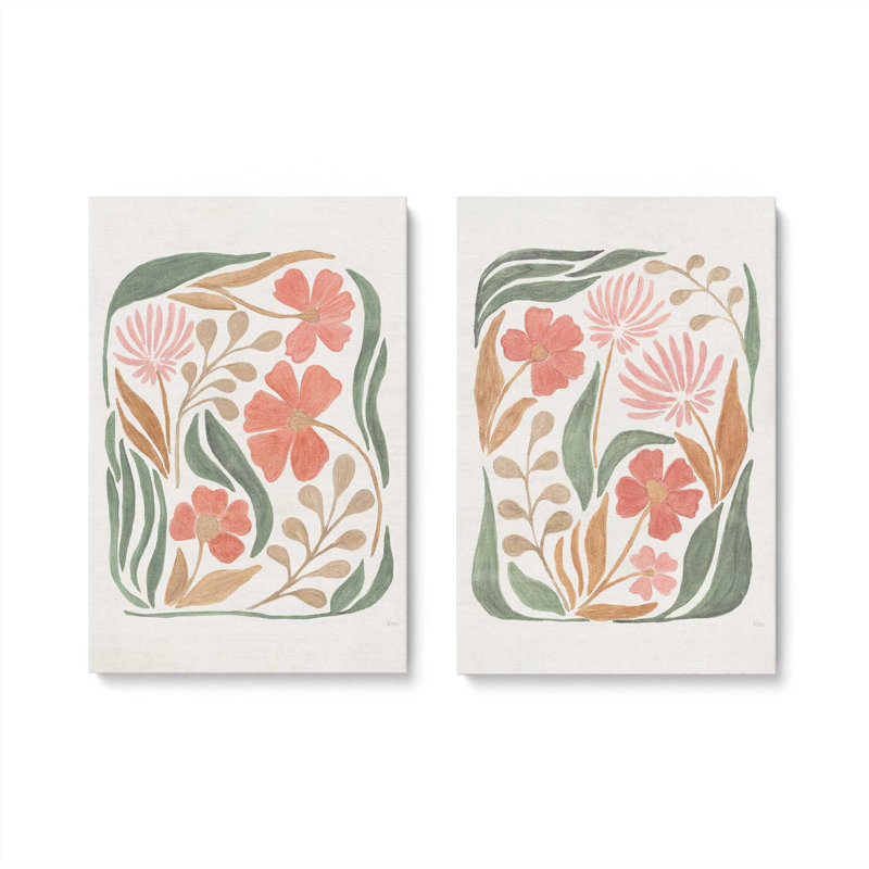 Ensemble de 2 fleurs corail, Toile tendue, H 18 po x l 24 po