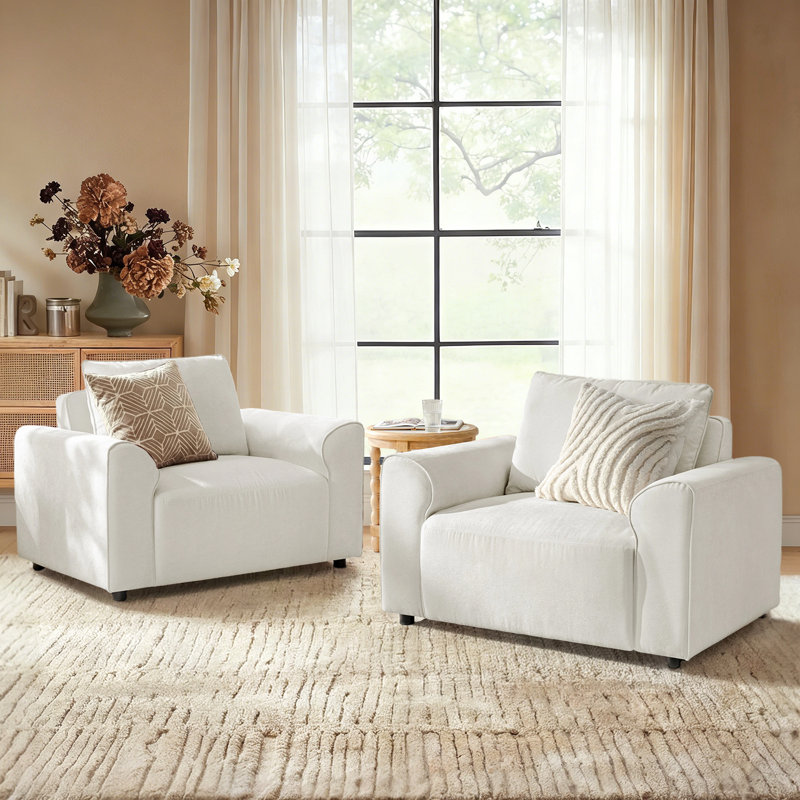  Bernice Modern 48" W Oversized Upholstered Armchair with Removable Back Cushion, Ivory