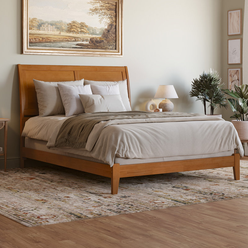Nystead Solid Wood Foundation Bed Frame, Queen, Light Toffee