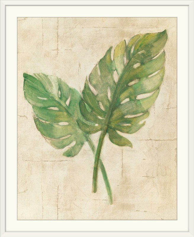 «Witkowski Monstera Leaves Neutral Crop», Albena Hristova, reproduction d'art, H 38 po x l 32 po x P 1 po, Cadre blanc