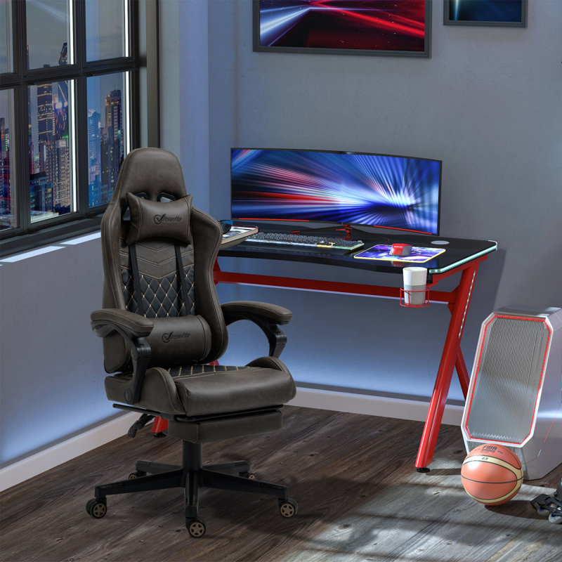 Racing Gaming Chair Diamond PU Leather Office Gamer Chair High Back Swivel Recliner With Footrest, Lumbar Support, Adjustable Height