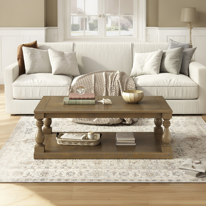 Vintage Coffee Table With Artistic Vase Feet For Living Room And Den, Brown
