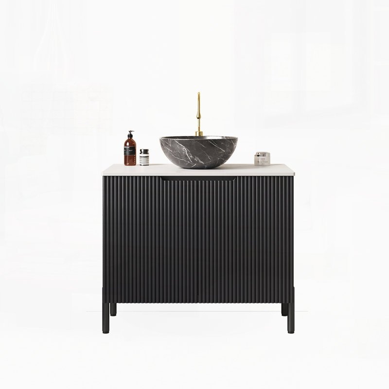 30" Bathroom Vanity with Sink, Freestanding Plywood Bathroom Storage Cabinet, 30", Black, Matte Black Bowl