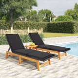 Alies 200cm Long Reclining Acacia Double Chaise with Cushions and Table