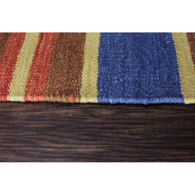Bleu/brun Tapis décoratif en laine nouée à la main Washington, Rectangle 4 pi x 6 pi