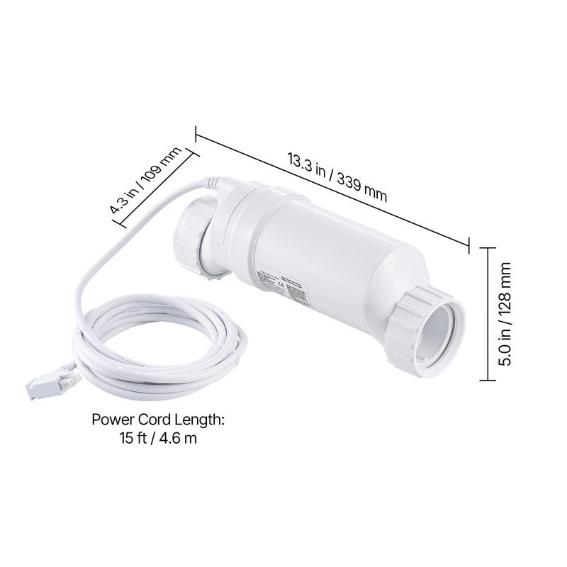 Système de chloration au sel, cellule de chloration pour piscine compatible avec Hayward W3T-Cell-15 (T15), système à eau salée pour piscine creusée jusqu'à 40 000 gallons, ligne électrique de 15 pi, blanc