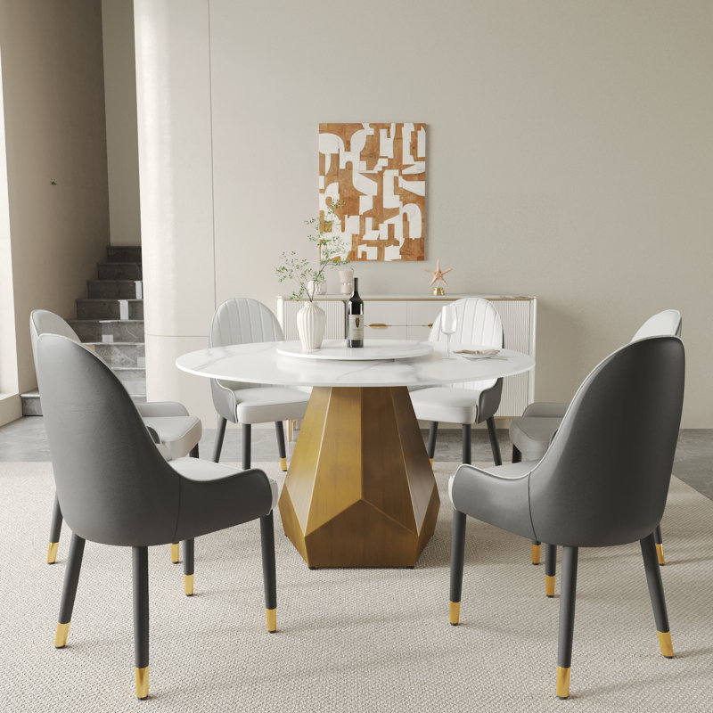 Table de salle à manger ronde en pierre frittée avec plateau tournant, H 29,53 po x L 53,15 po x l 53,15 po