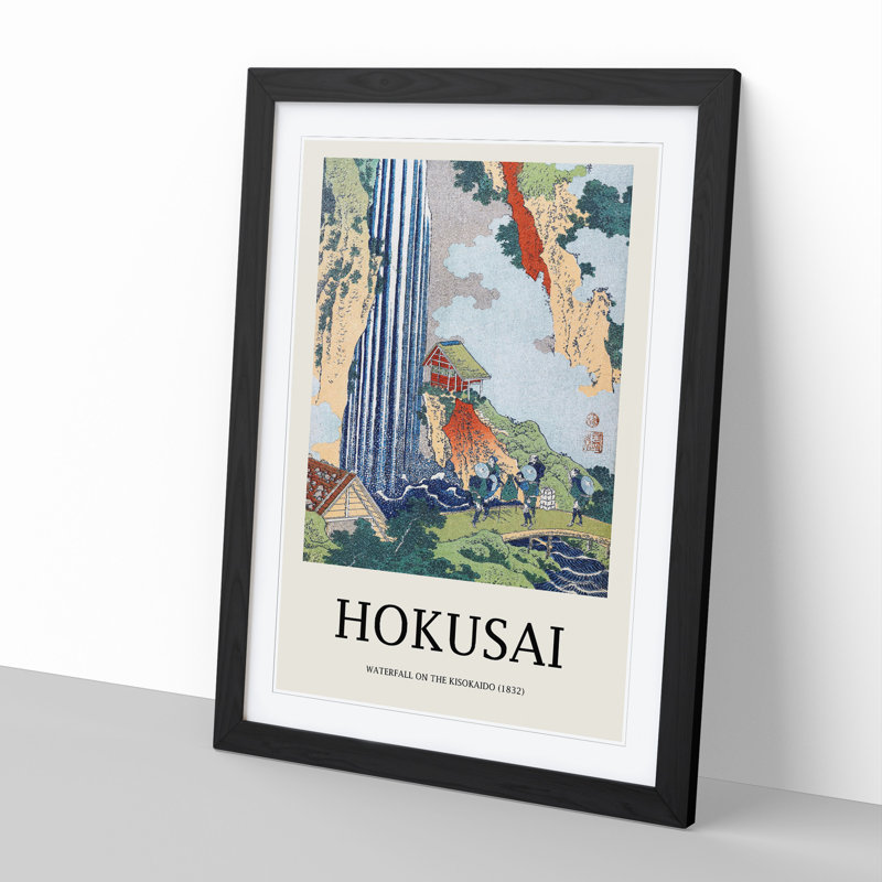 The Waterfall in Ono on the Kisokai Road by Katsushika Hokusai - Picture Frame Painting, Black Framed