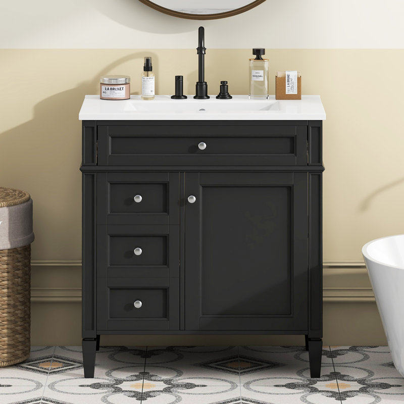 Meuble-lavabo de 30 pouces avec lavabo supérieur, panneau de fibres à densité moyenne durable, rangement spacieux et design élégant pour les salles de bain modernes