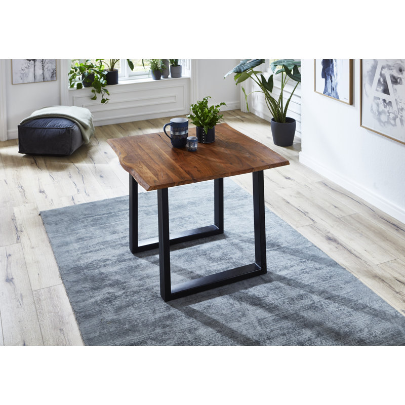 Brierley Acacia Square Wood Top Dining Table with Iron Base, H77 x L90 x W90cm, Walnut, Black