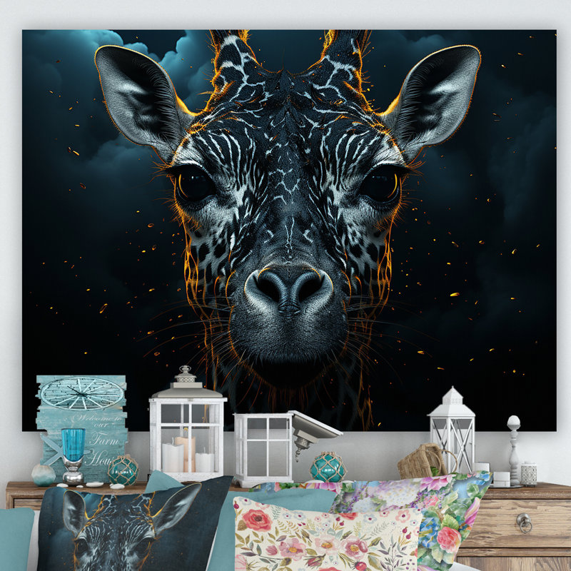 Portrait de girafe noir et blanc Majesty III, Toile tendue, H 30 po x l 40 po x P 1,5 po