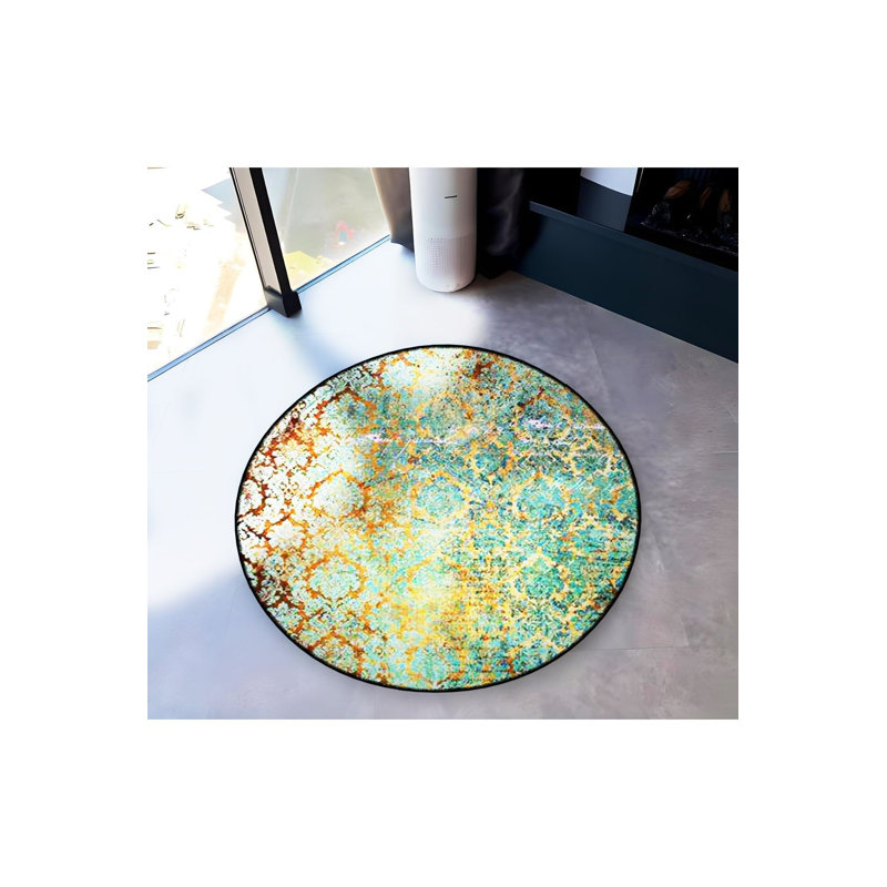 Tapis décoratif rond vert à motif tissé vert