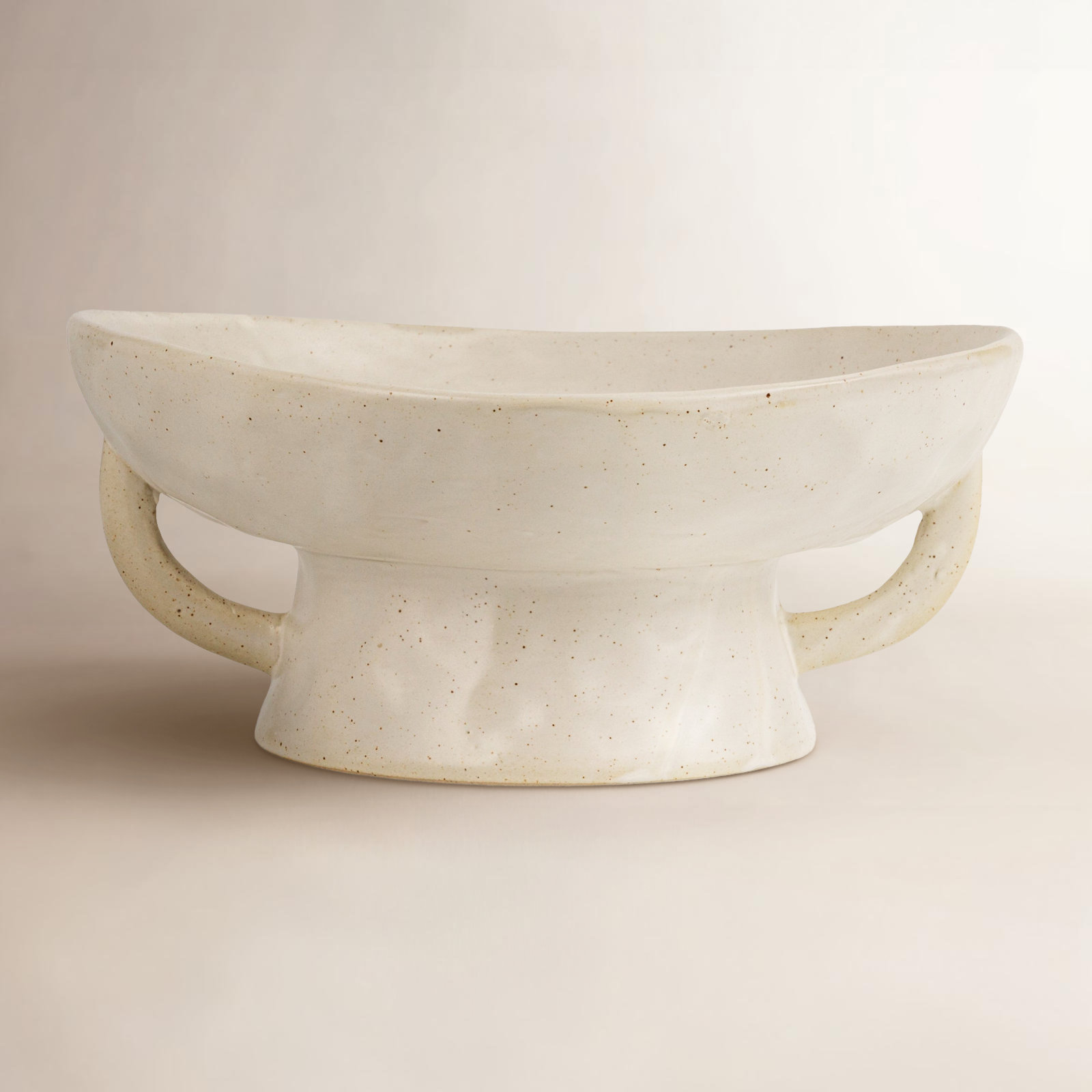 Stoneware Pedestal Serving Bowl, White, 8" W