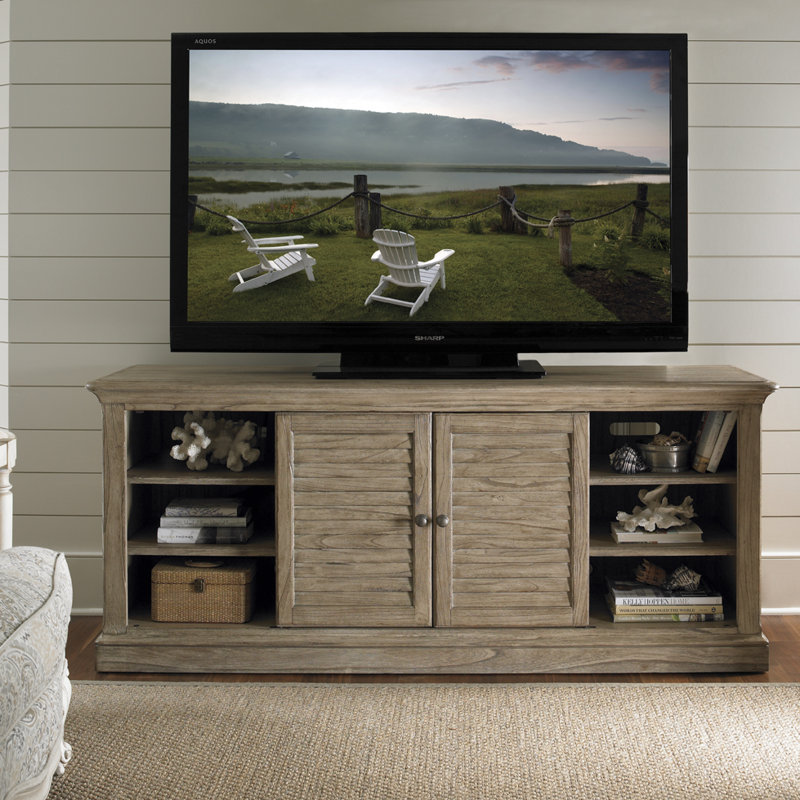 Beige Transitional Media Console with Cabinet and Drawer