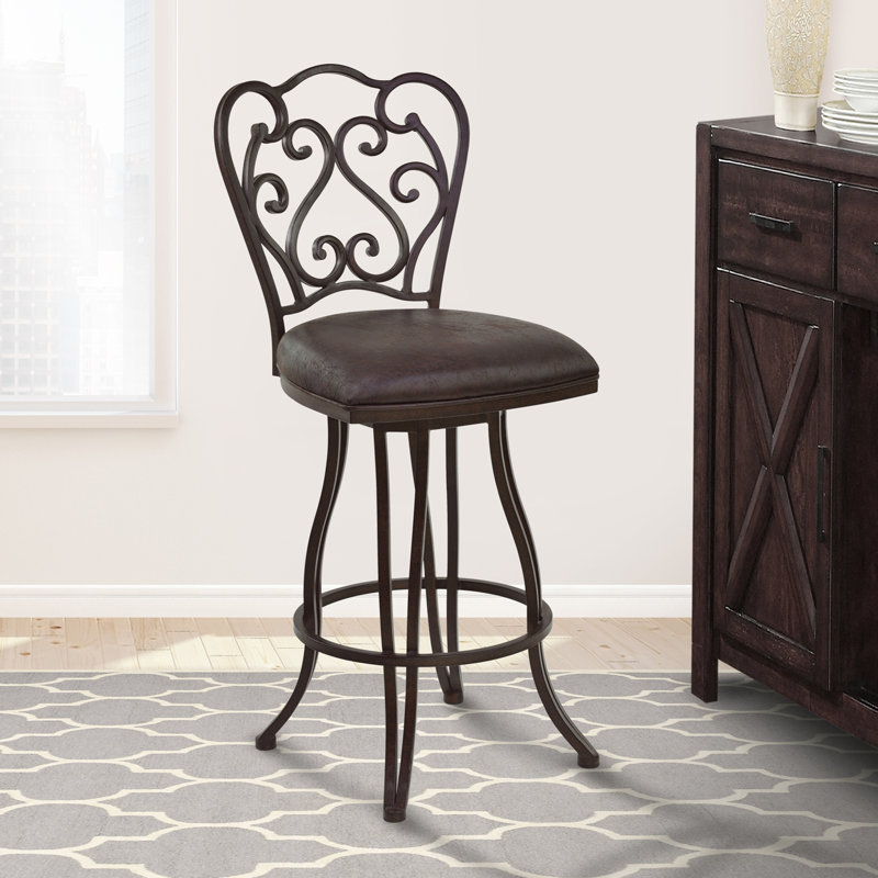 Margie Swivel Counter or Bar Height Armless Upholstered Bar Stool with Footrest in Metal, Auburn Bay