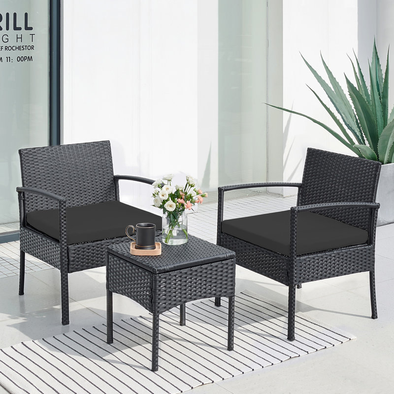 Ivancea 2 - Person Wicker Patio Dining Set with Square Table , Cushions Included, Black