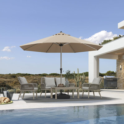 Parasol de terrasse rond de 11 pi, parasol d'extérieur en aluminium pour 3 ans résistant à la décoloration, parasol de marché robuste pour terrasse, patio ou pelouse