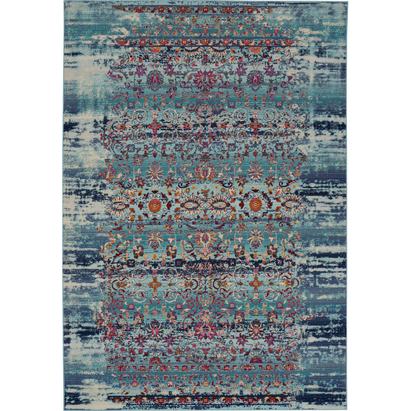 Tapis bleu traditionnel Karey, Rectangle 4 pi x 6 pi