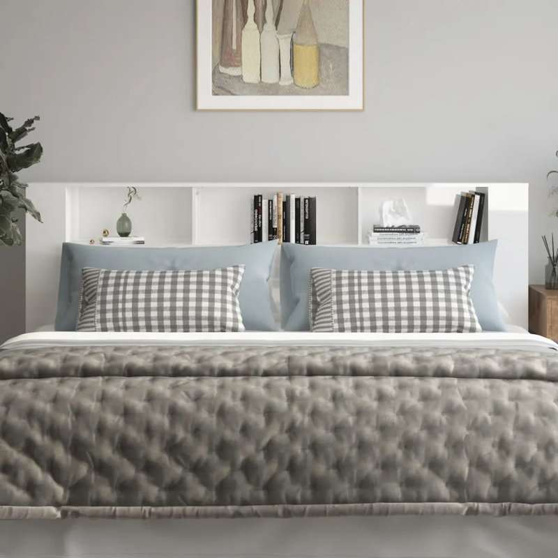 17 Stories Headboard Cabinet Engineered Wood, White, Super King (6')
