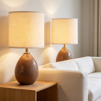 Set Of 2 Modern Dimmable Table Lamps With Linen Shades For Living Room, Bedroom, Or Nightstand, Adjustable Warm To Cool White Lighting, Ceramic Base