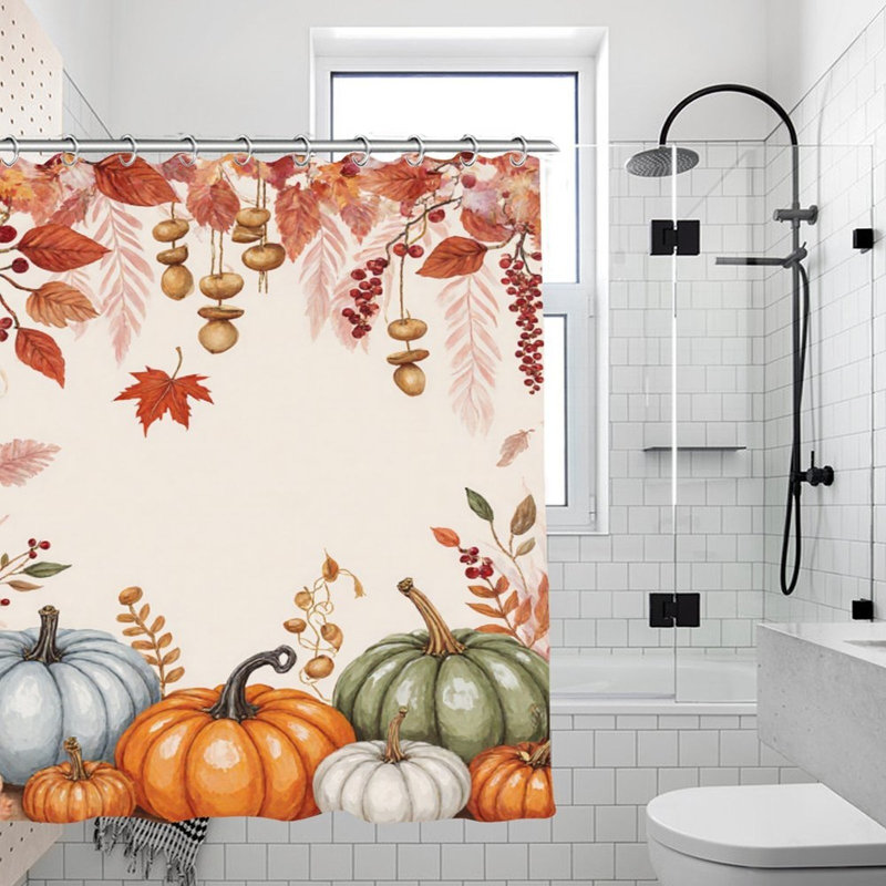 Rideaux de douche automne citrouille et feuilles, 71 × 71