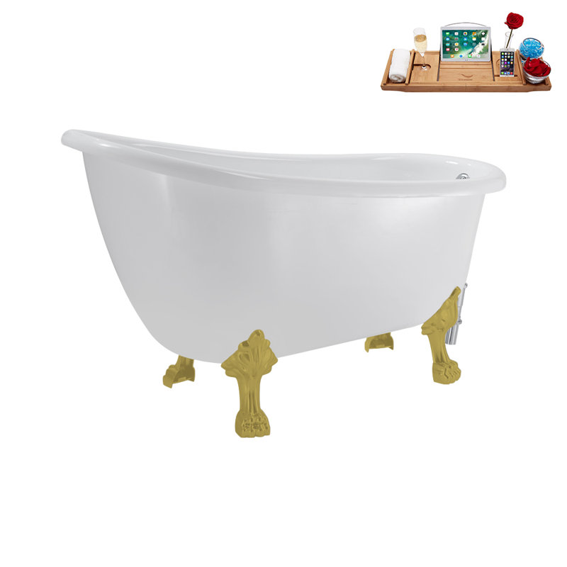 53.1'' x 25.6'' Soaking Acrylic Bathtub, Brushed Gold, Polished Chrome