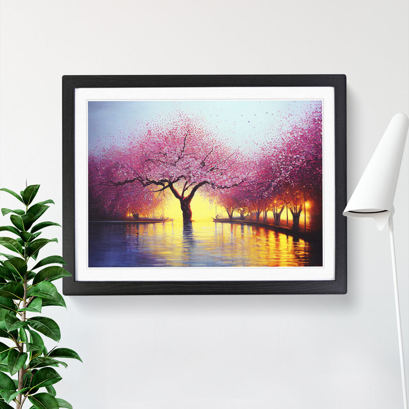 Eccentric Cherry Blossom Trees - Single Picture Frame Print, 25cm H x 34cm W x 2cm D, Black Frame