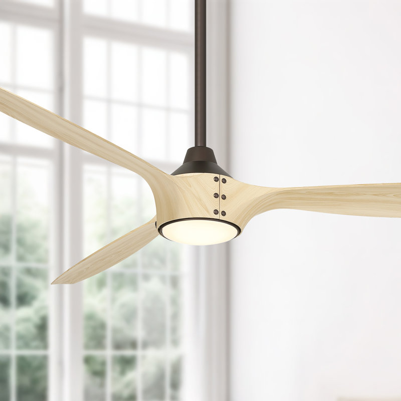 Pierce 65" Led Smart Ceiling Fan, White Wood, Bronze