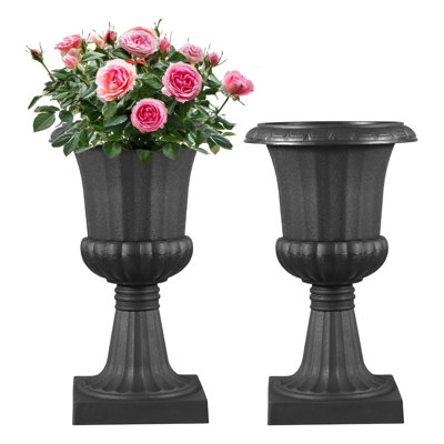 Plastic Urn Planters 9.84 x 16.54 Inch Black Floral Pedestal Flower Pots