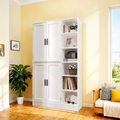 63" Tall White Kitchen Pantry Cabinet, Kitchen Pantry Storage Cabinet With 4 Doors, Freestanding Kitchen Storage Cabinets by Winston Porter
