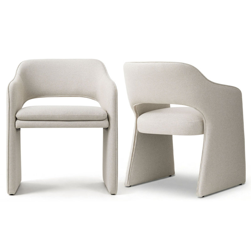 19" Seat Height Waterproof Upholstered Fabric Dining Armchair, Beige