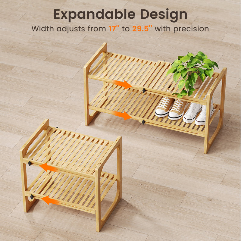 2‑Tier Bamboo Expandable Stackable Shoe Rack, 2-Tier