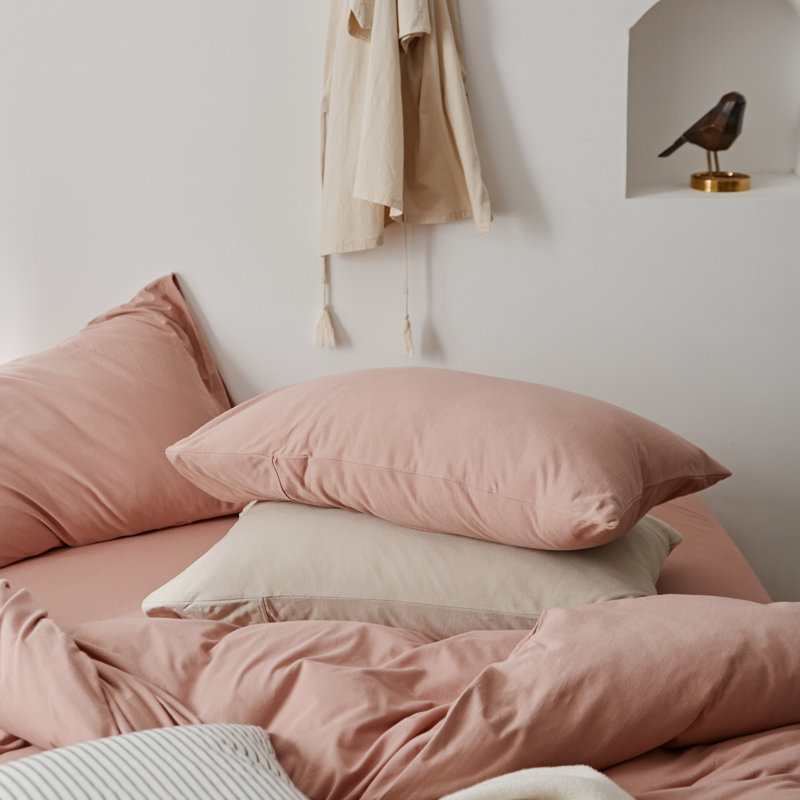 VCLIFE Luxury Soft 100% Cotton Duvet Cover Set, King Duvet Cover + 2 King Pillowcases, Dusty Pink