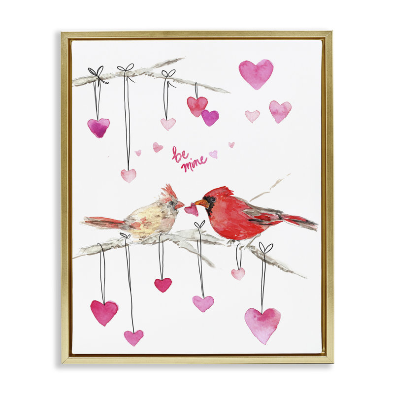 «Be Mine Cardinals» par Melissa Hyatt, Cadre flottant métallique doré, H 21 po x l 17 po