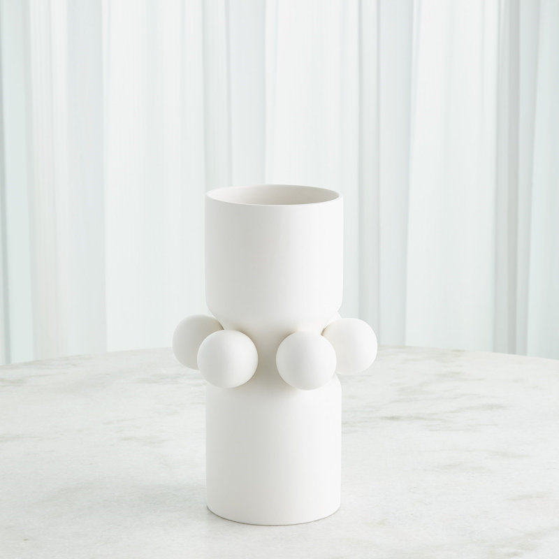 Hera Handmade Ceramic Table Vase, 14" H x 9" W x 9" D, White