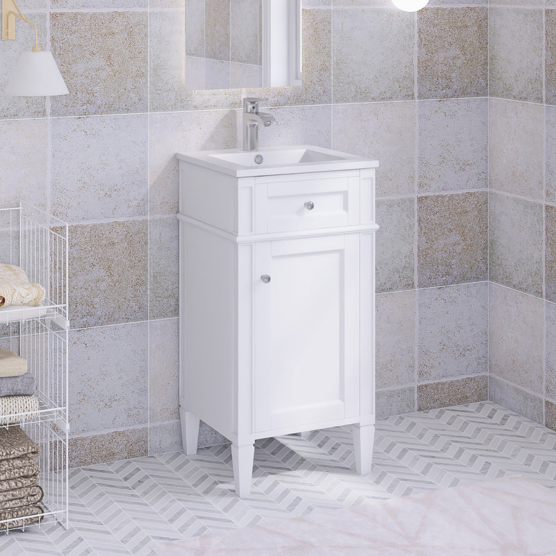 Ensemble de meuble-lavabo autoportant 16,5 po avec plateau en céramique 16,5 po, Blanc