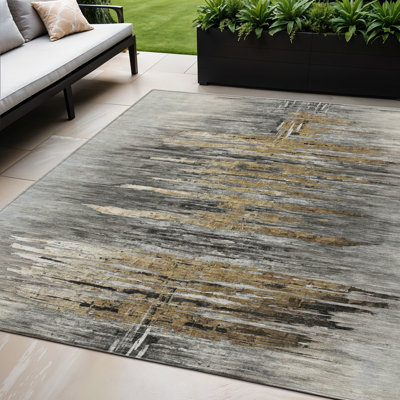 Tapis extérieur lavable abstrait gris anthracite et argent 5 pi x 8 pi